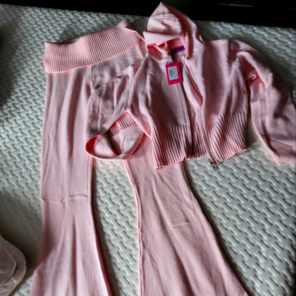 Pink Hooded Sweater and Pants Set